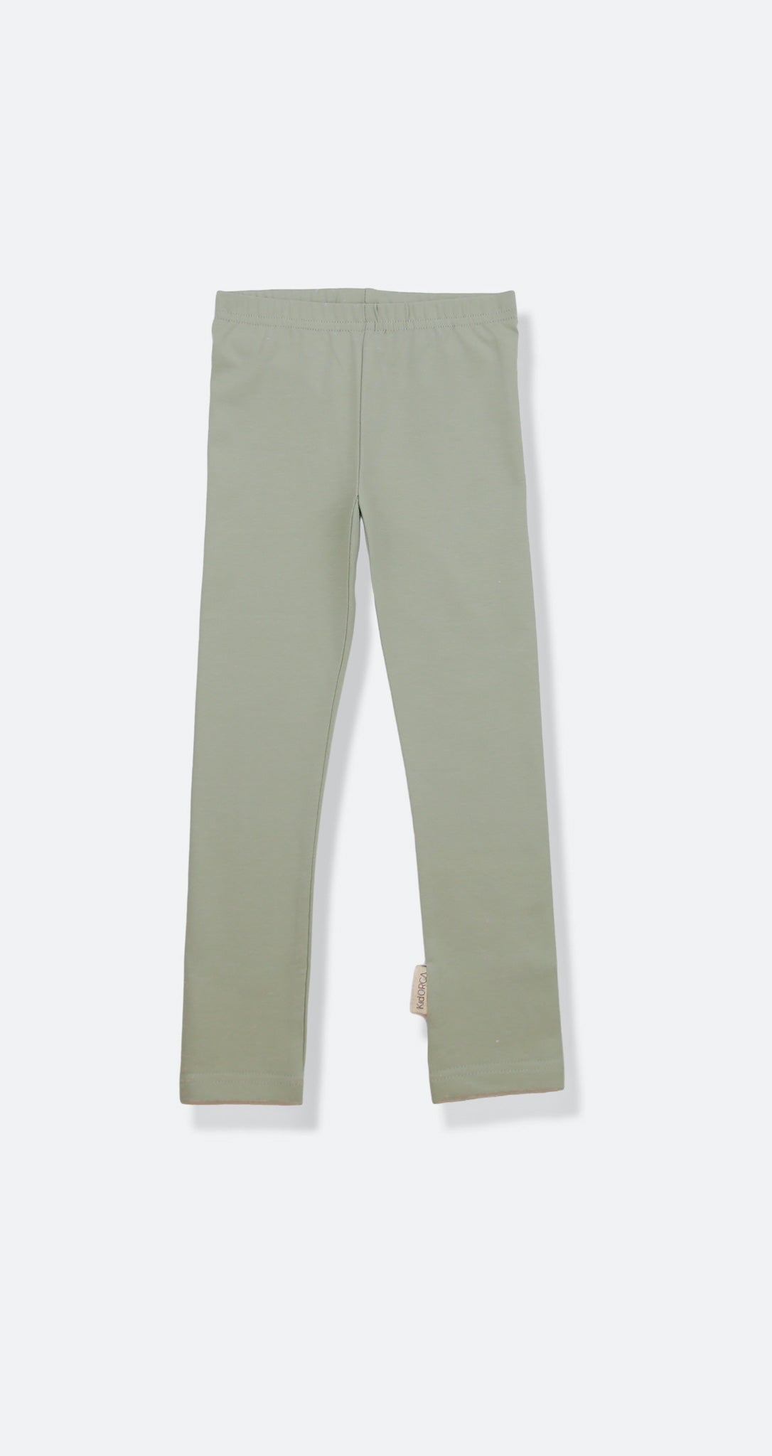 Organic striped extra‑long kids leggings in sage green – front view