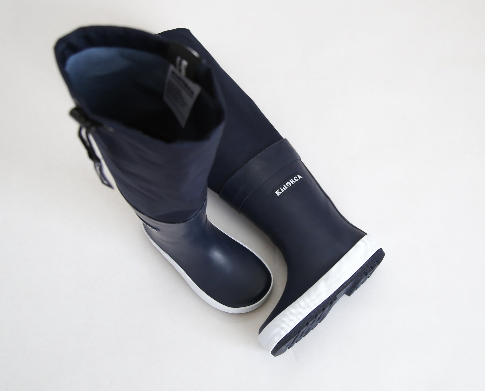 Close-up of waterproof rubber and non-slip sole – navy rain boots waders