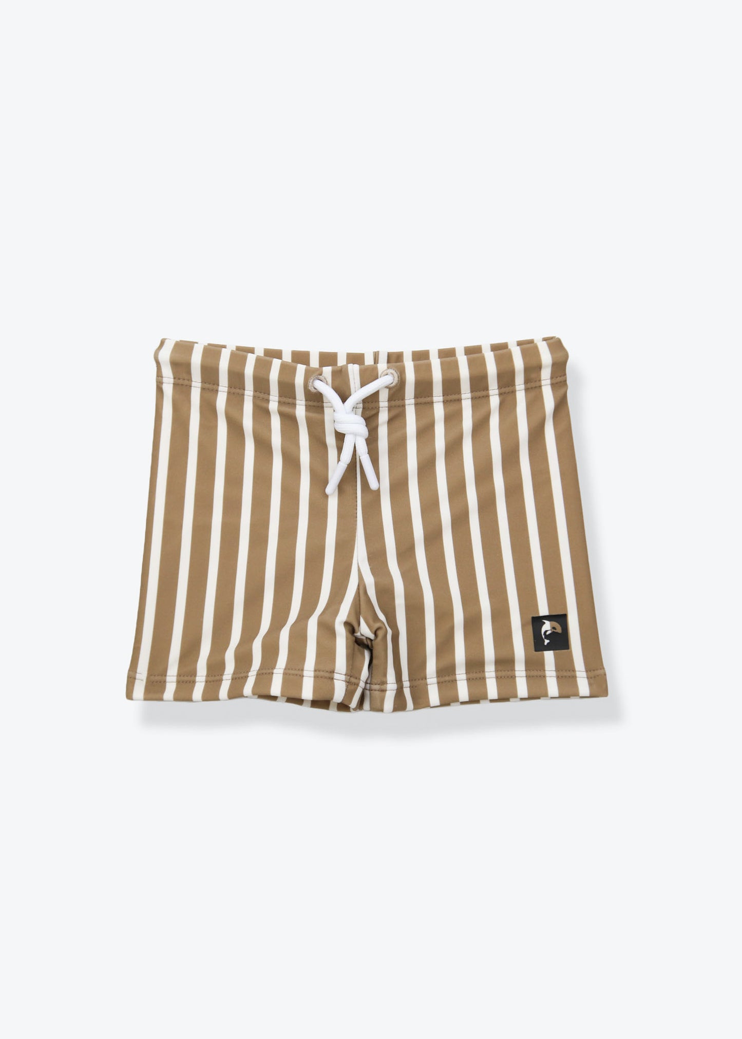 Kids swim boardie shorts stripe khaki – front view