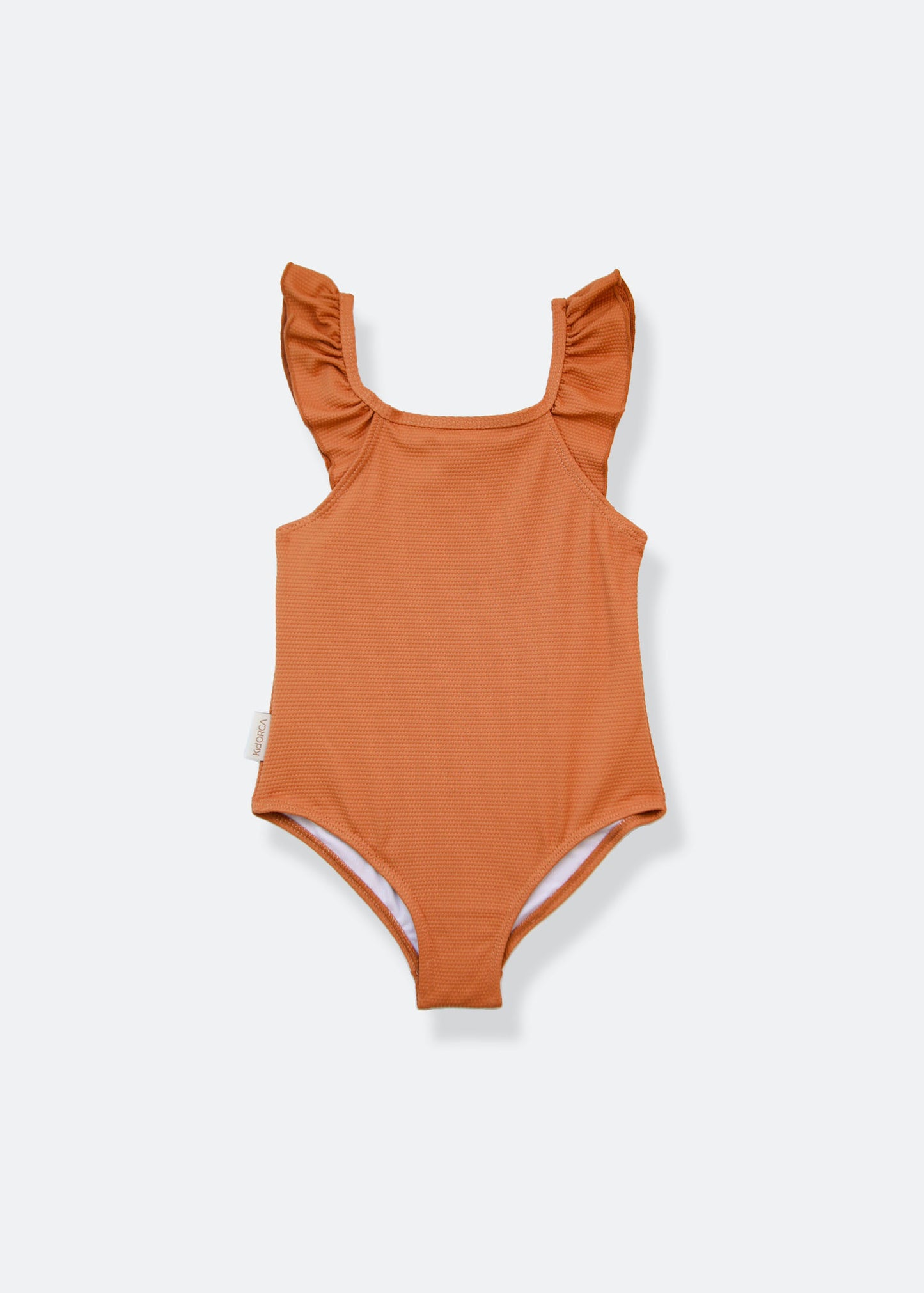 Girls waffle weave swimsuit in hazel – front view