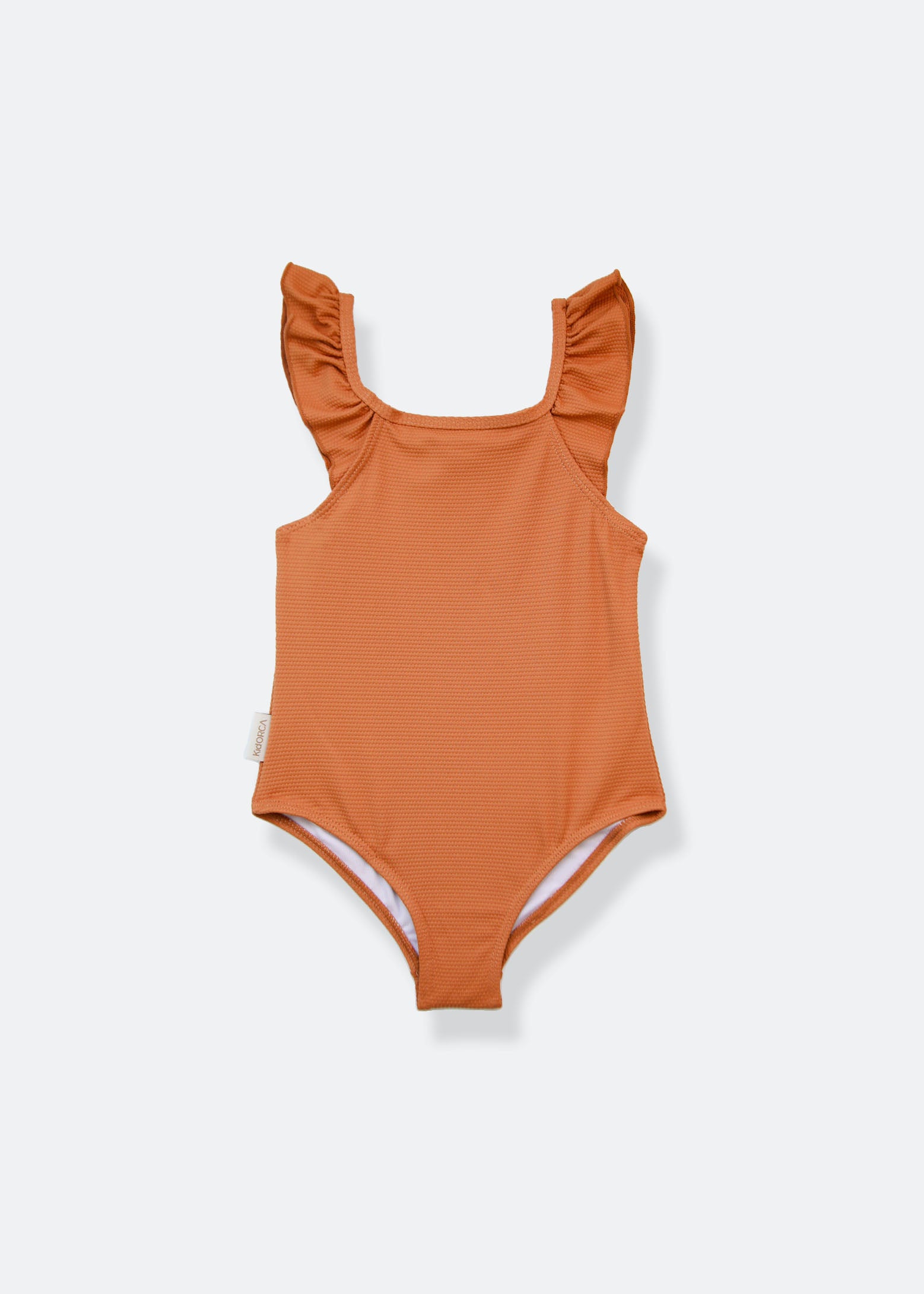Girls waffle weave swimsuit in hazel – front view