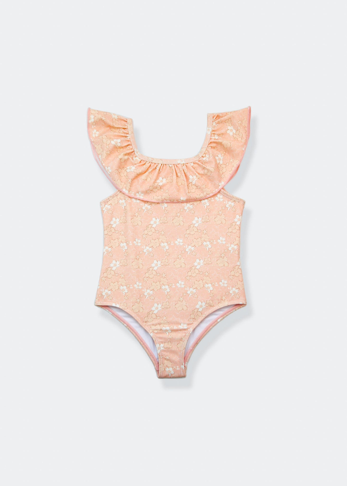 Girls ruffle swimsuit Evangelina Tuscany print – front view