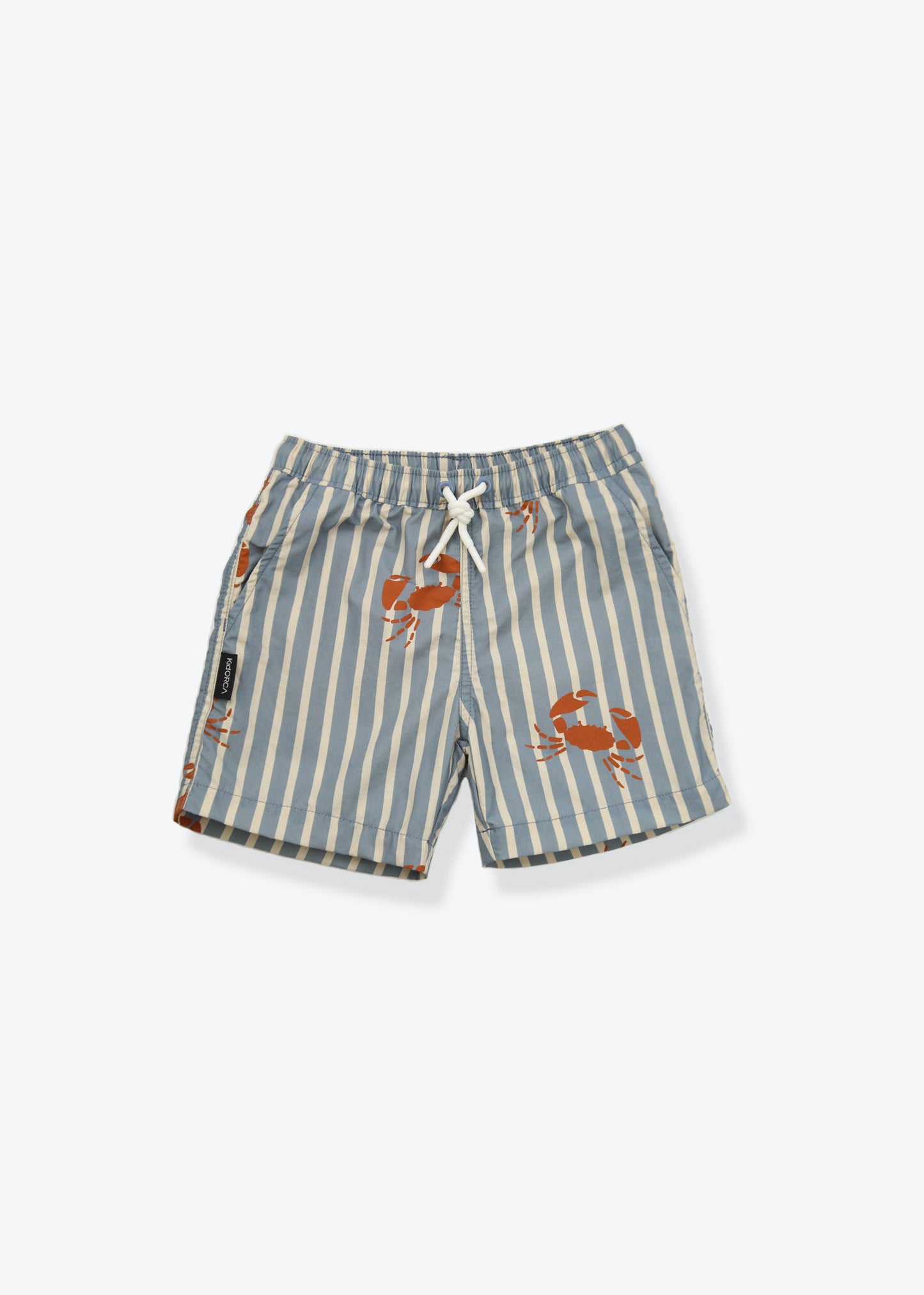 Boys swim trunks crab print slate blue – front view