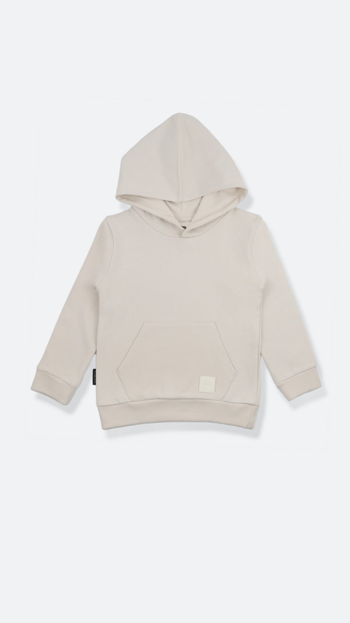 Organic french terry kids hoodie in oat color – front view