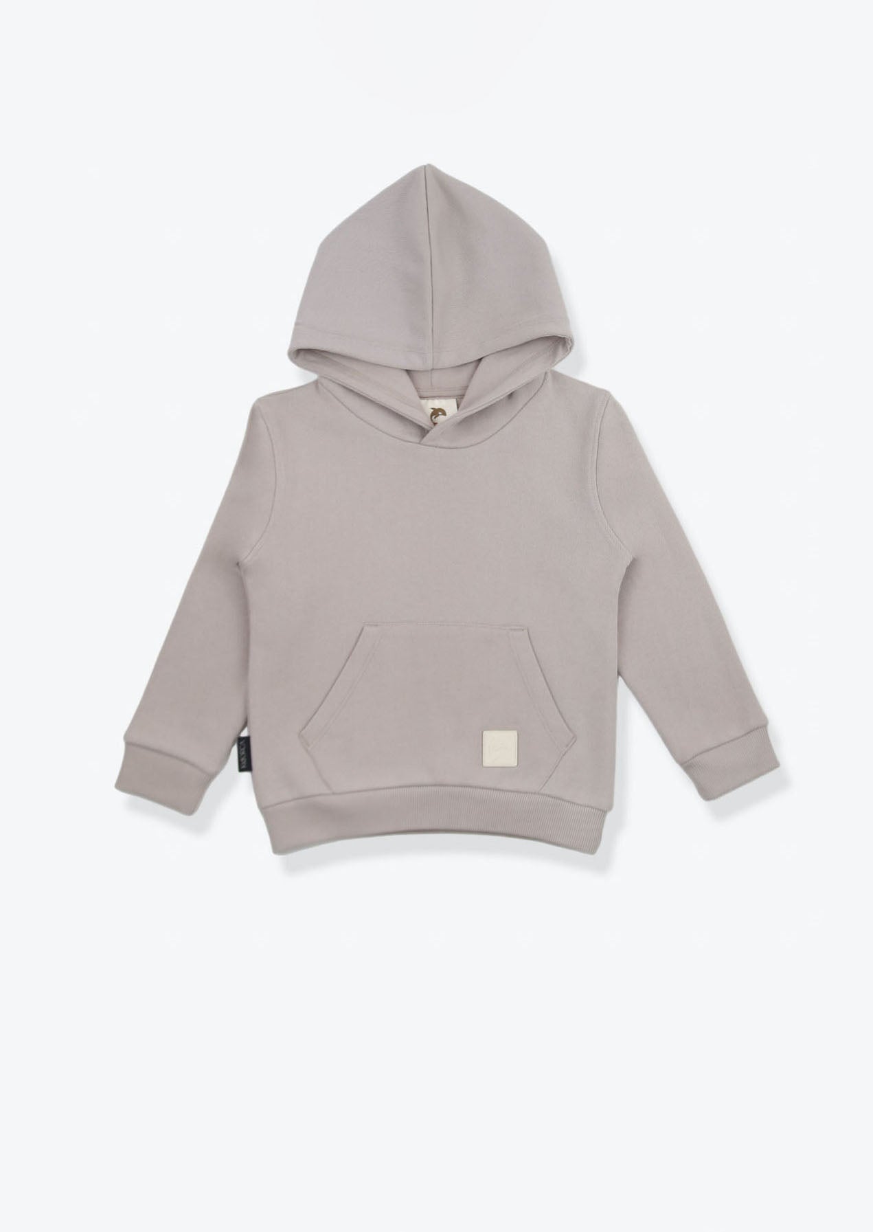 Organic brushed terry kids hoodie in dove grey – front view
