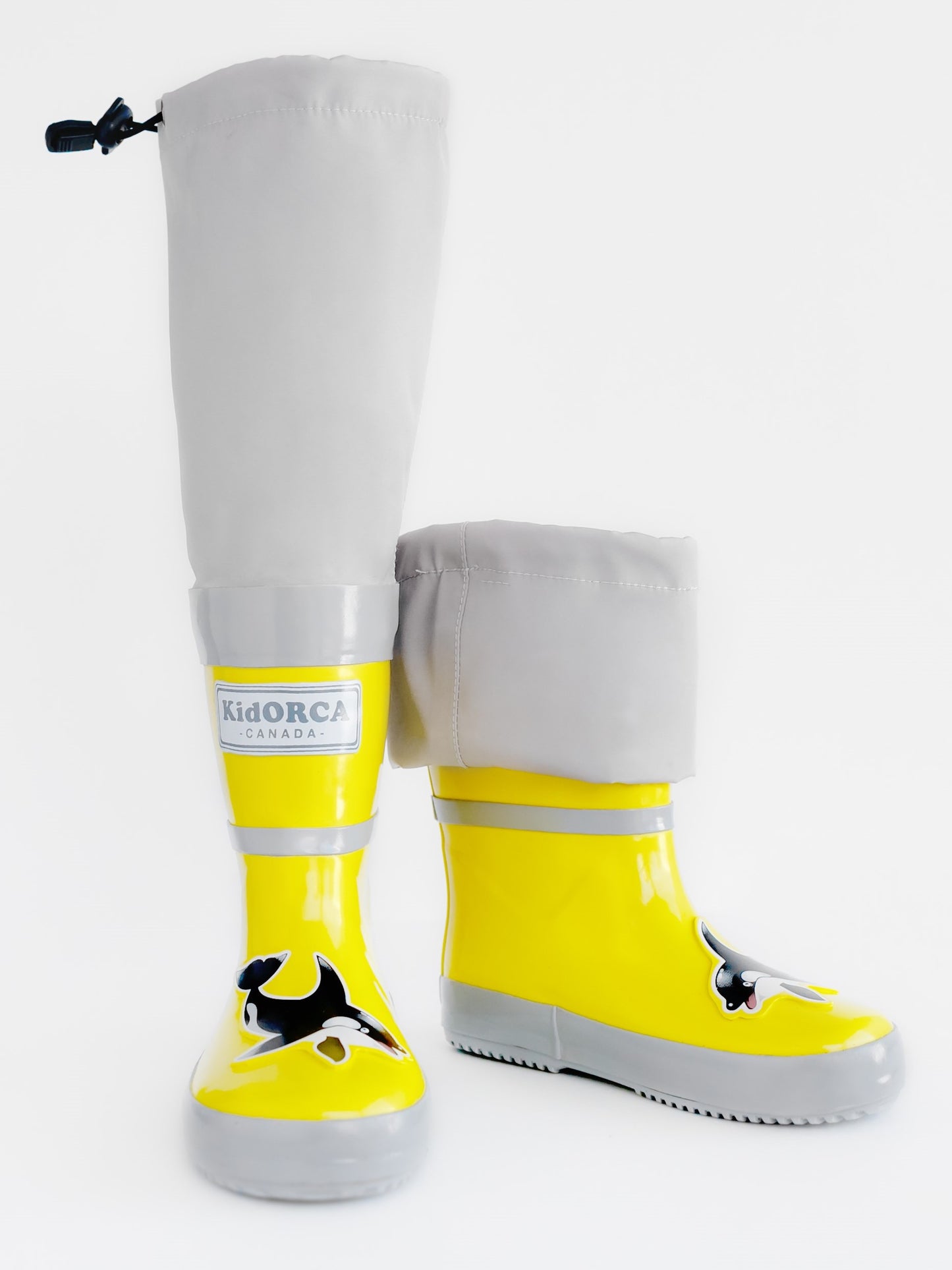 Close-up of waterproof rubber and non-slip sole – yellow rain waders
