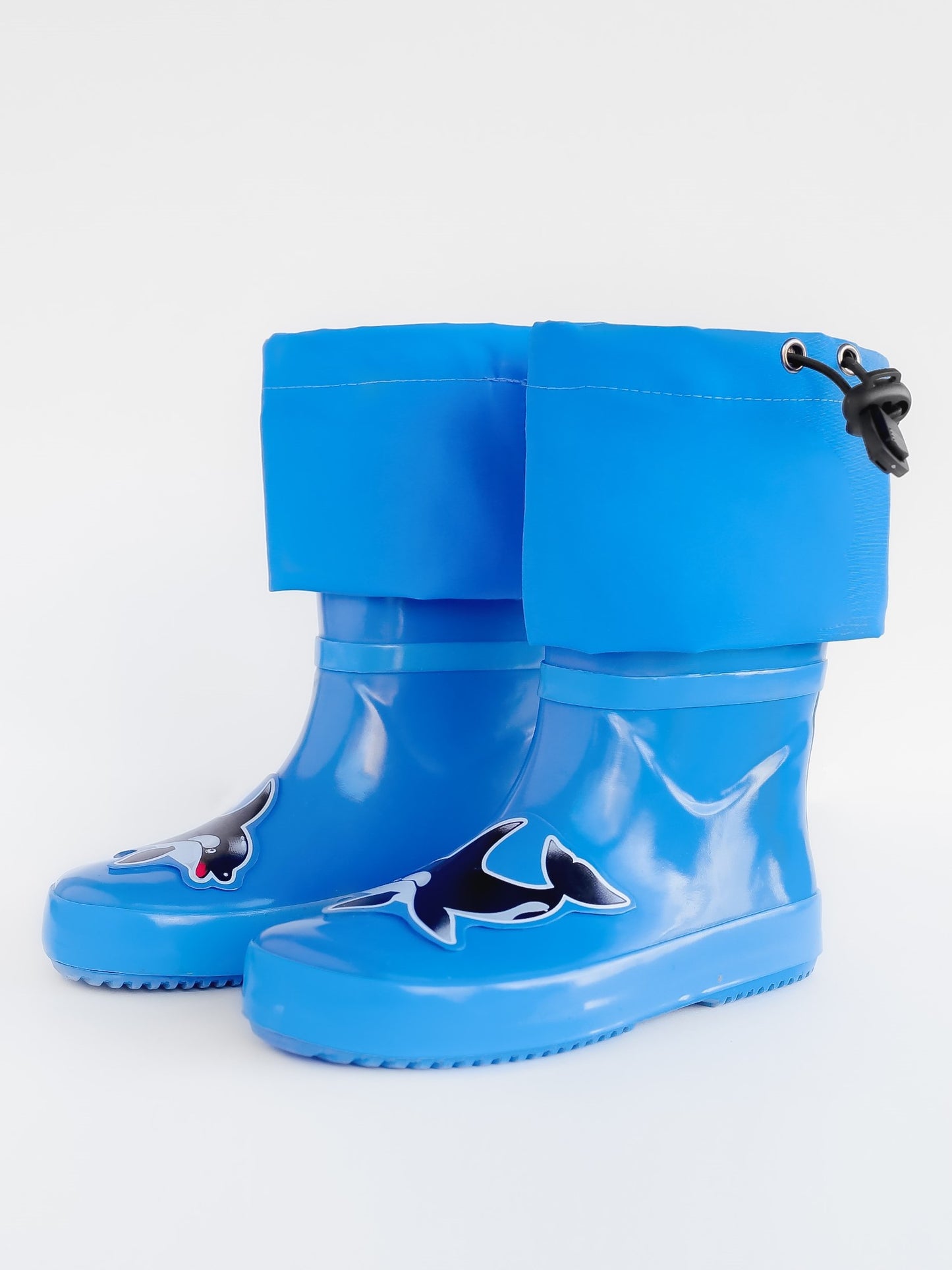 Close-up of waterproof rubber and non-slip sole – blue rain waders