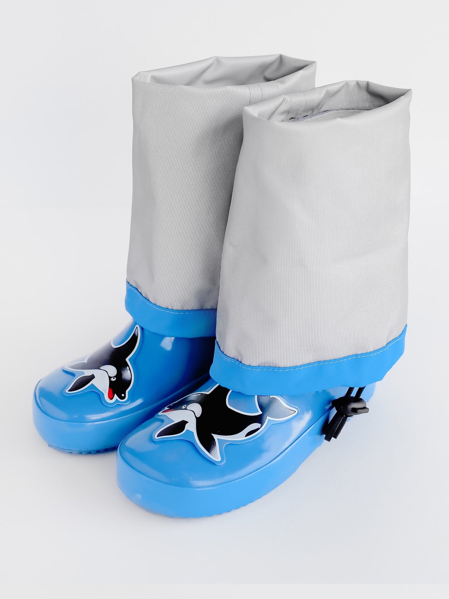Close-up of waterproof rubber and non-slip sole – blue rain waders