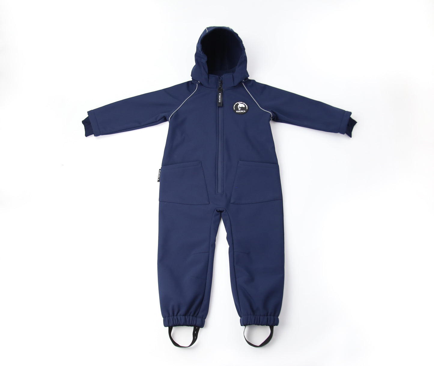 Kids navy softshell play suit – front view