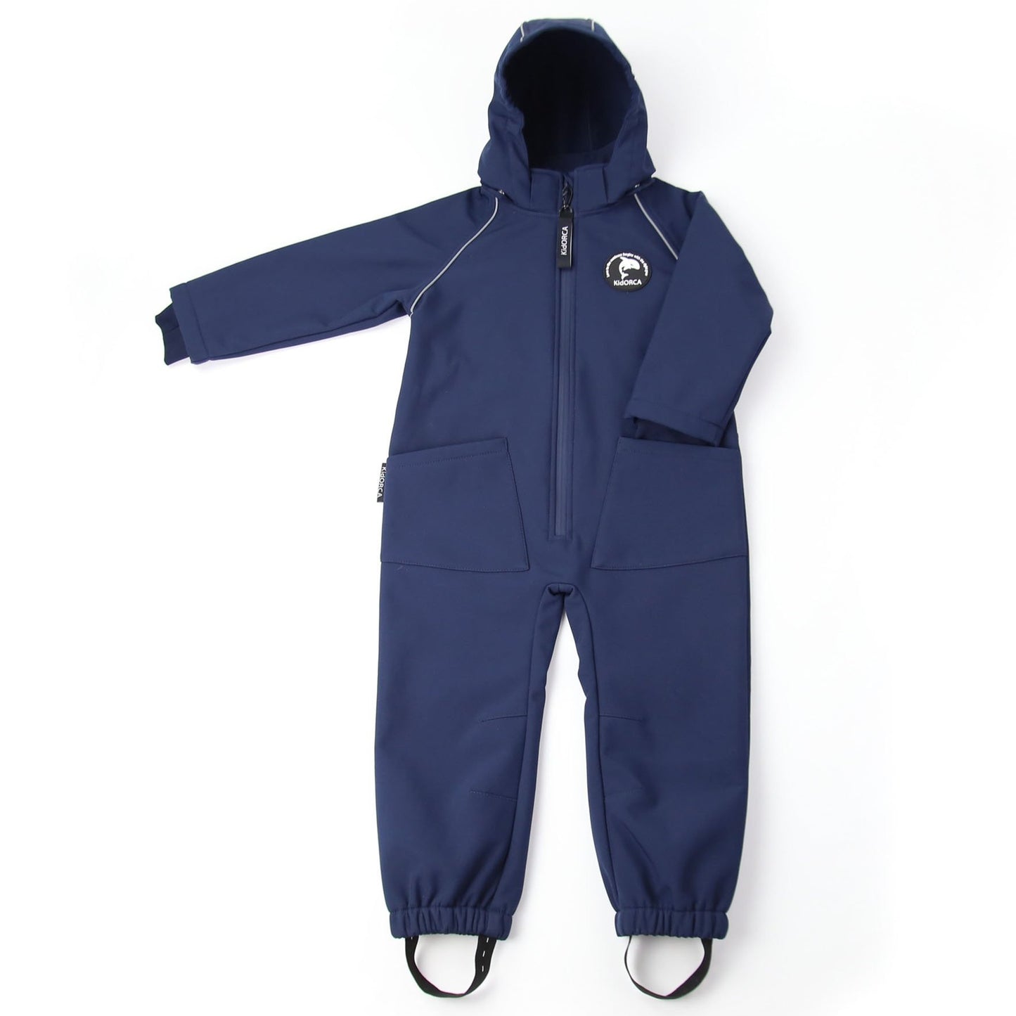 Kids navy softshell play suit – front view