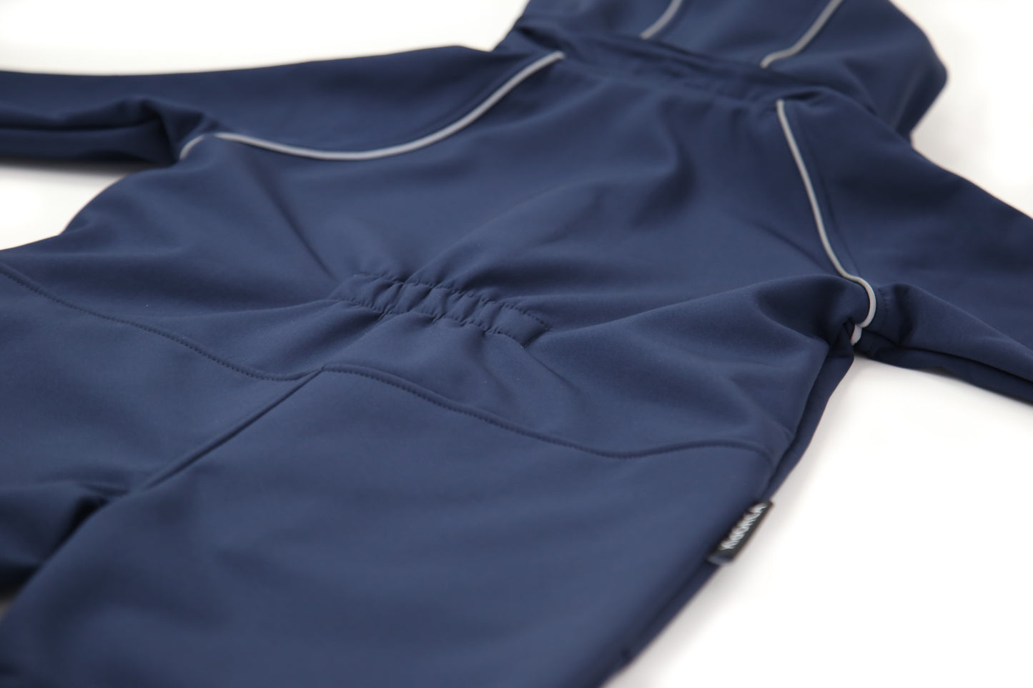 Close-up of waterproof breathable fabric – navy softshell suit
