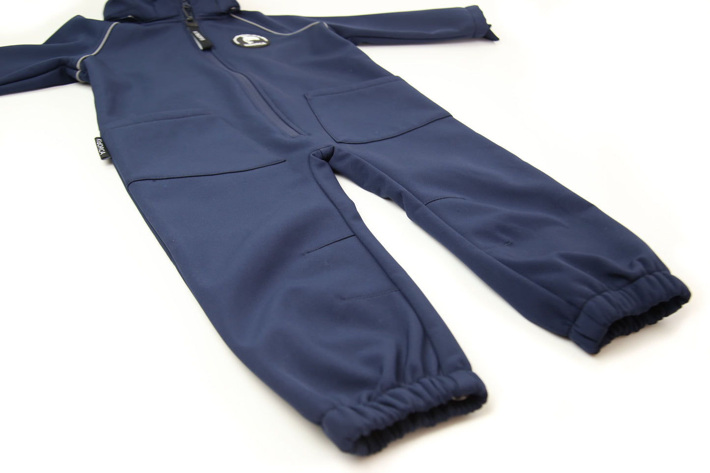 Kids navy softshell play suit – front view