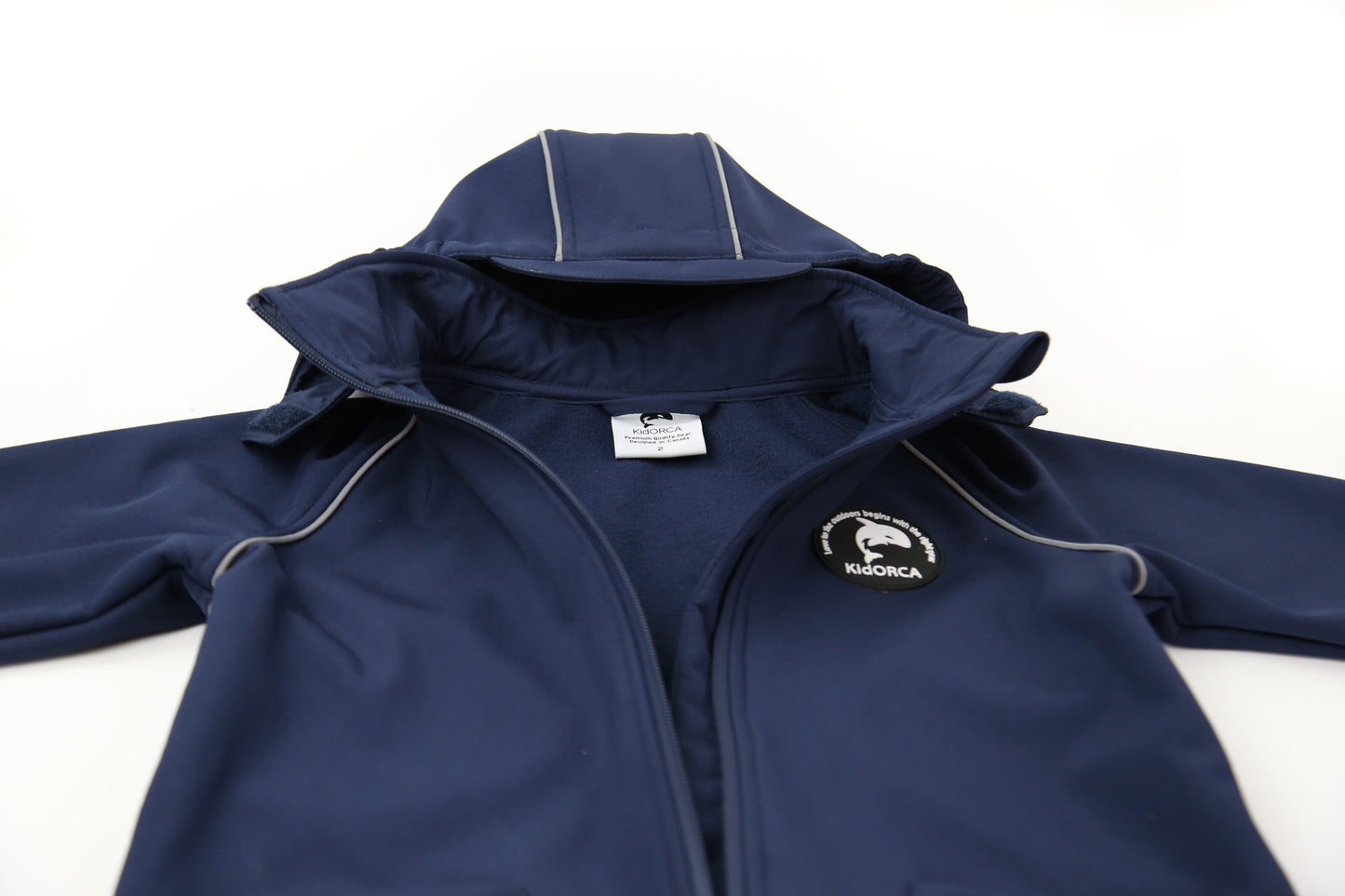 Kids navy softshell play suit – front view