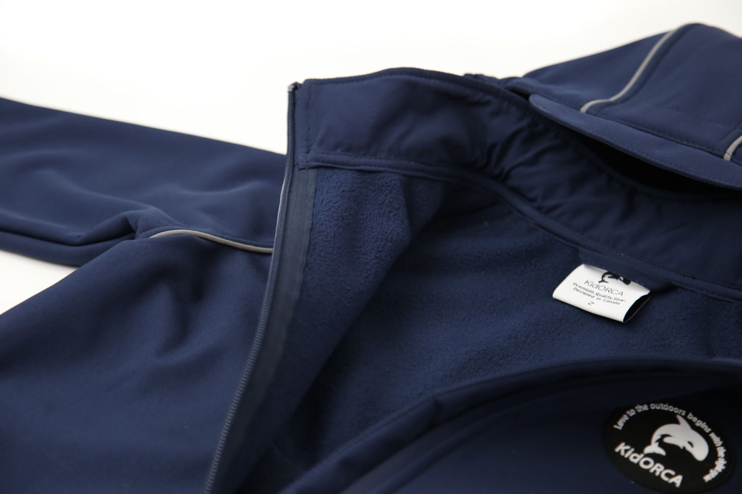 Close-up of waterproof breathable fabric – navy softshell suit