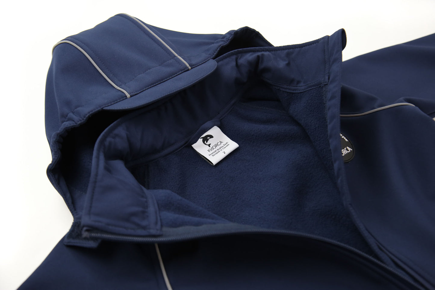 Close-up of waterproof breathable fabric – navy softshell suit