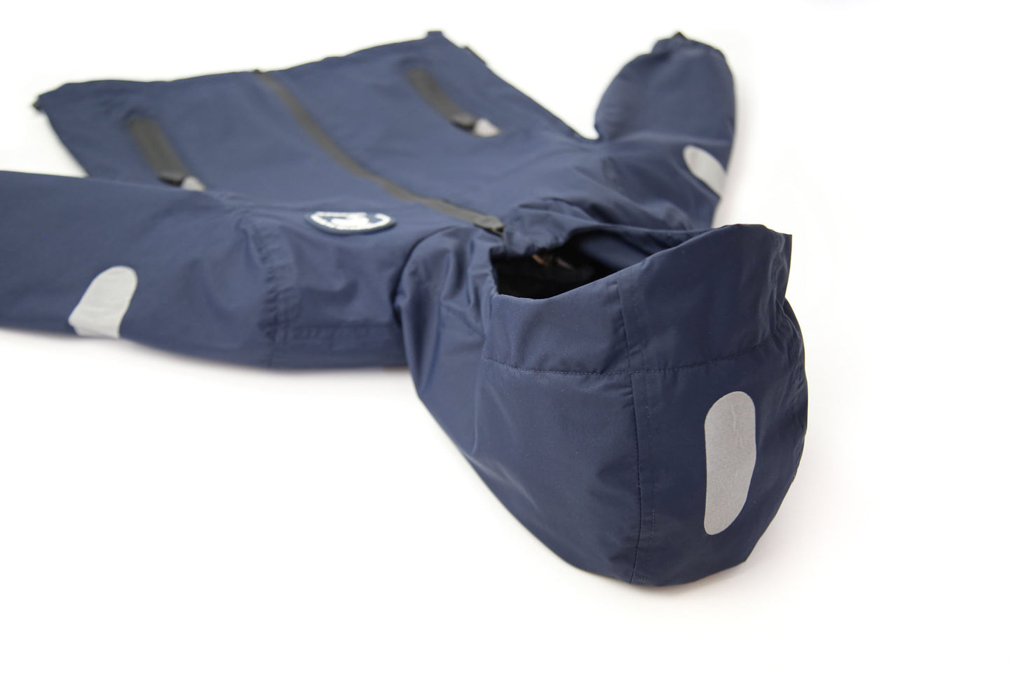 Taped seams and adjustable hood detail – navy hard-shell rain jacket