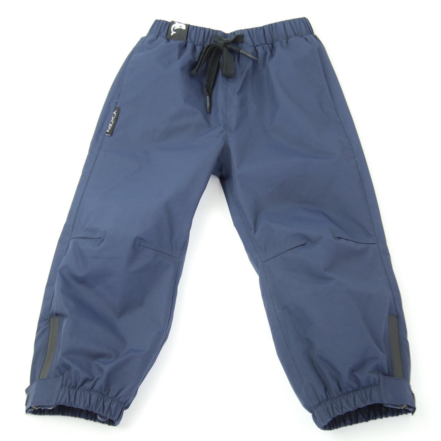 Kids navy hard-shell waterproof rain pants – front view
