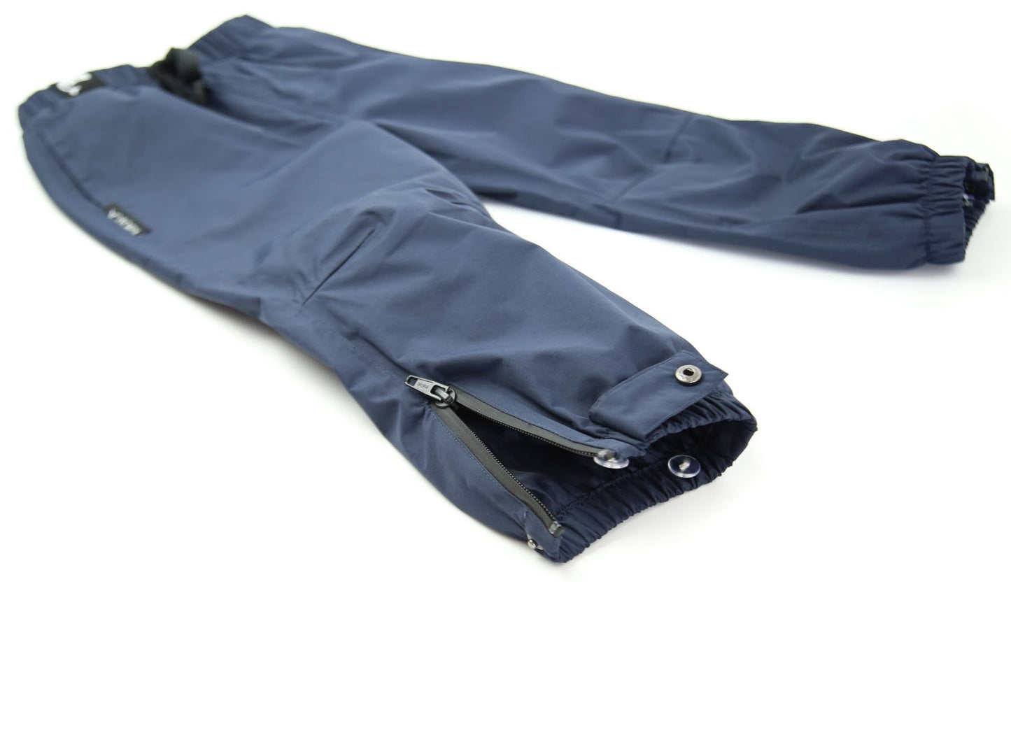 Ankle cuff detail – navy waterproof rain pants