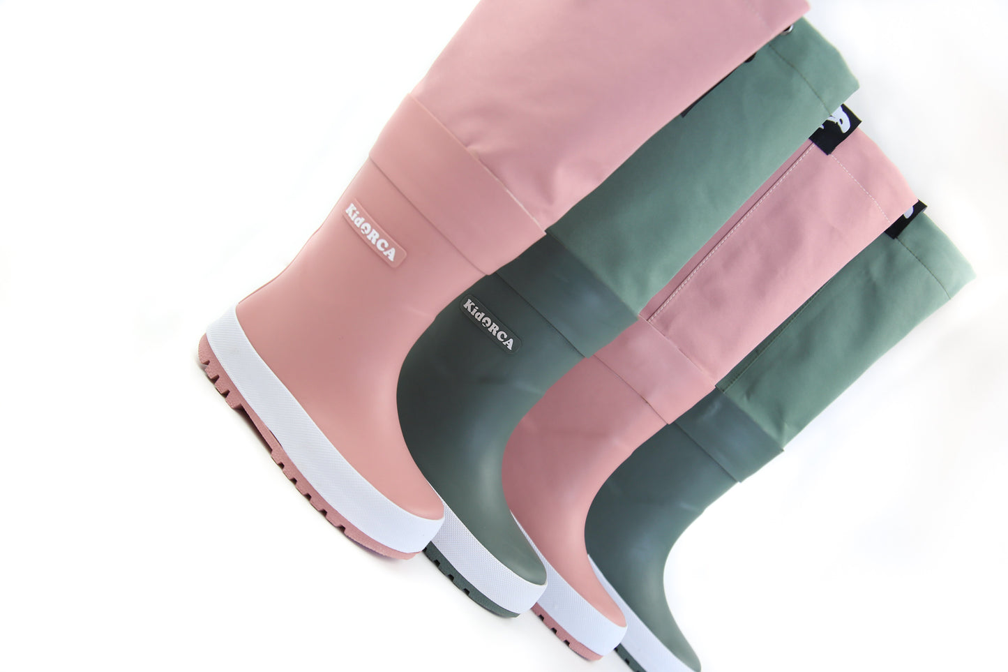 Close-up of waterproof rubber and non-slip sole – olive rain boots waders