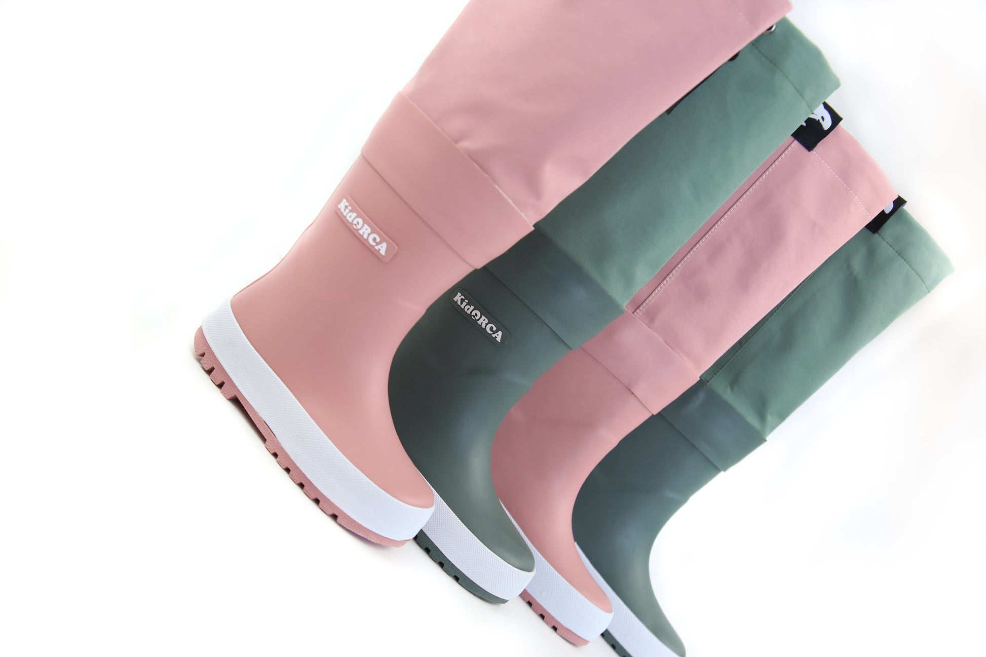 Close-up of waterproof rubber and non-slip sole – olive rain boots waders
