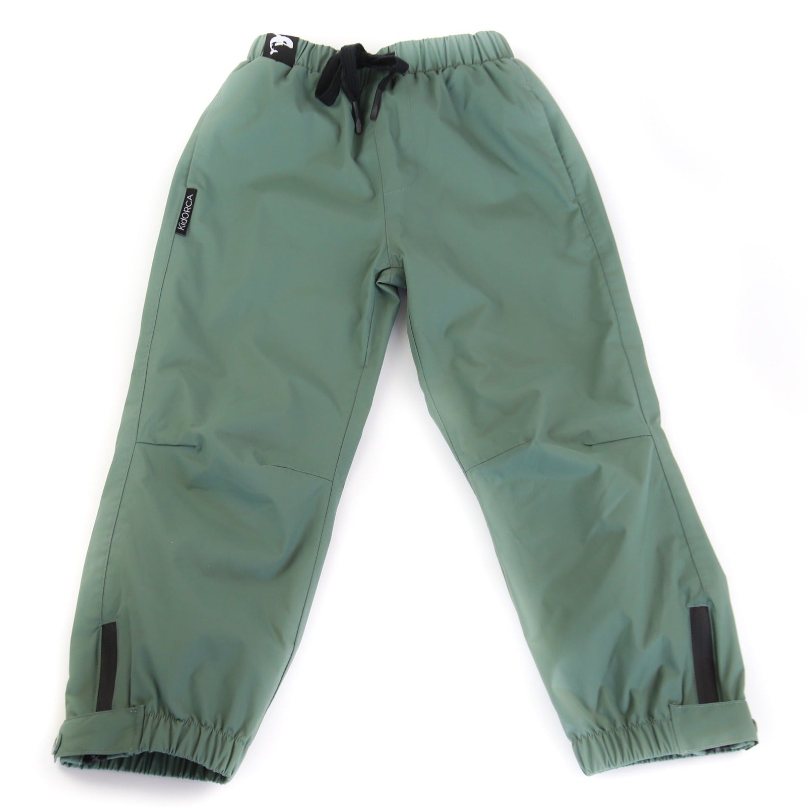 Kids olive waterproof rain pants – front view