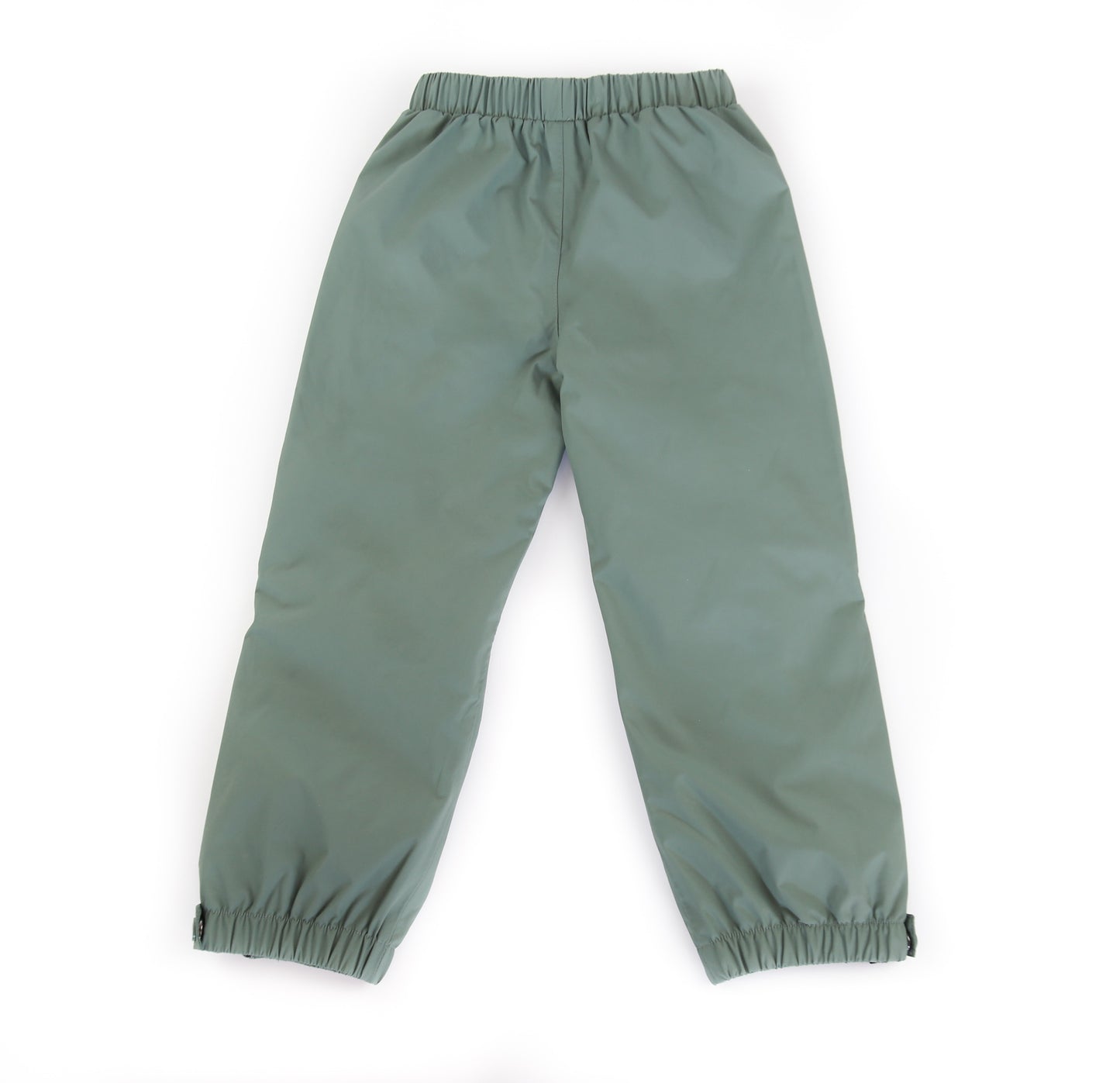 Kids olive waterproof rain pants – back view