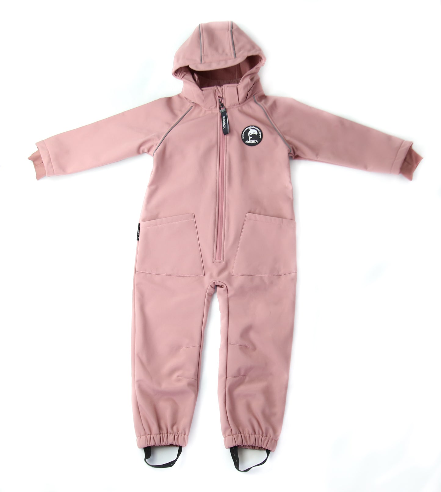 Kids ash-rose softshell overall play suit – front view