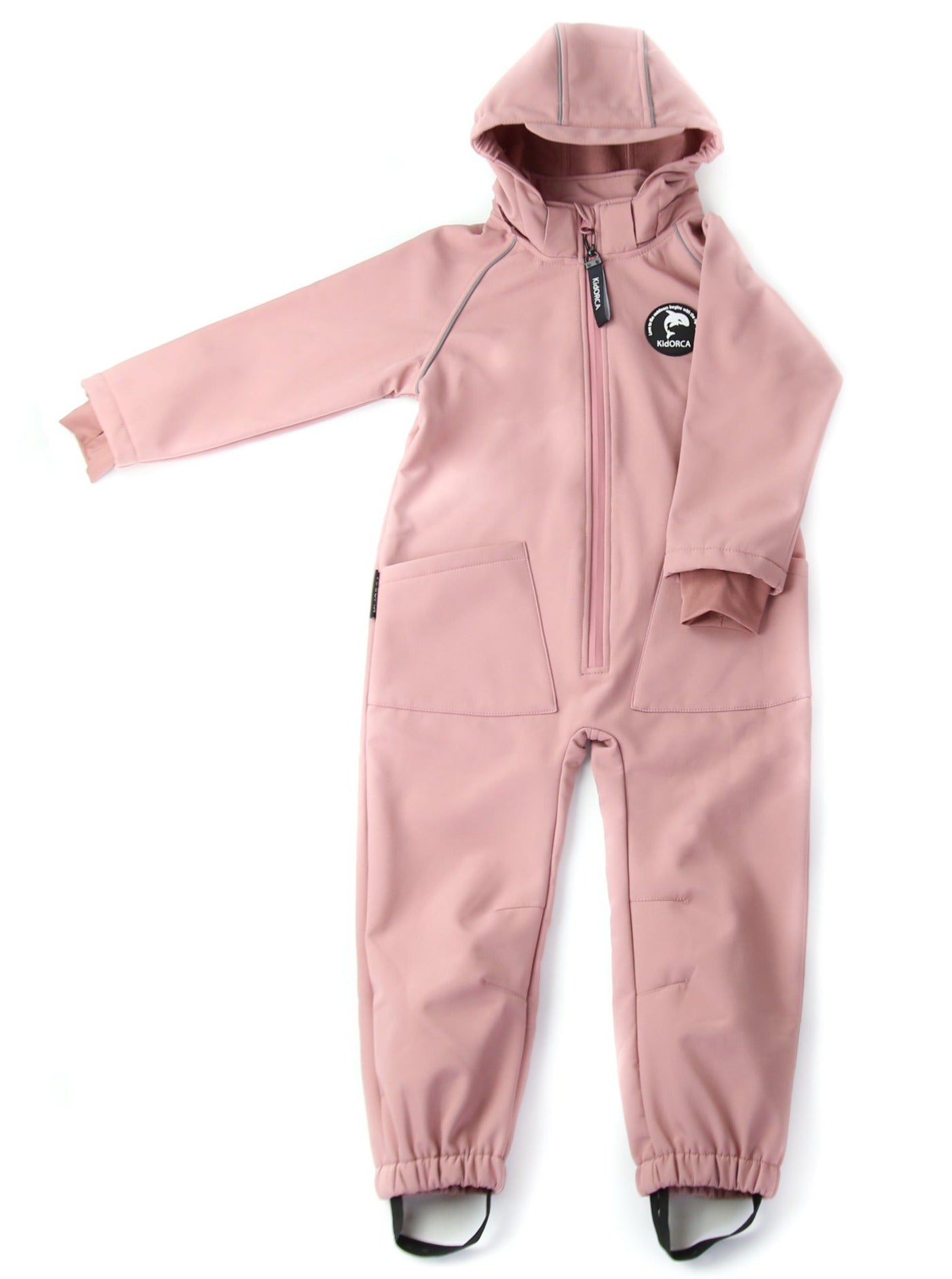 Kids ash-rose softshell overall play suit – front view