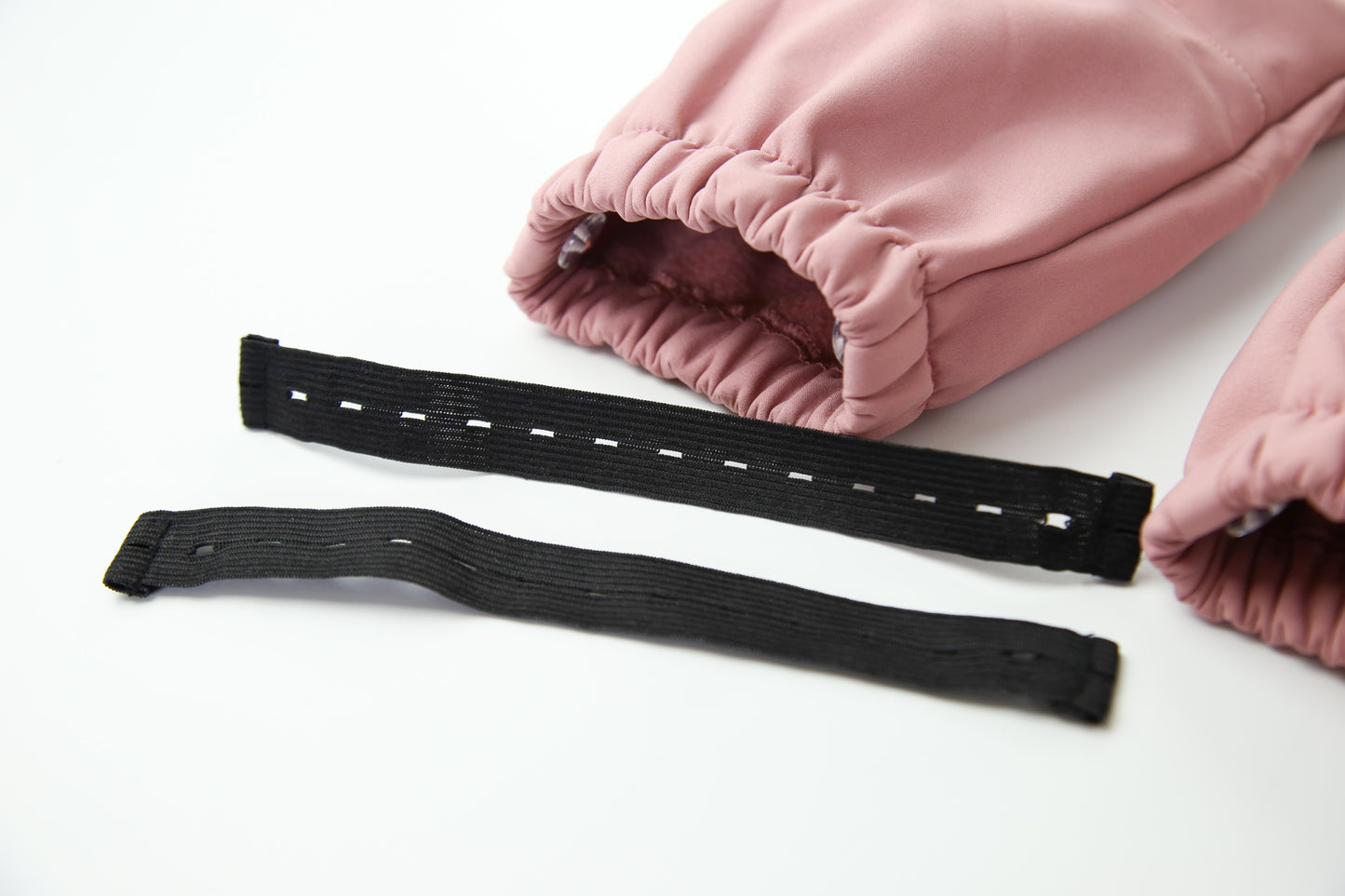 Wrist cuffs and ankle hem detail – ash-rose softshell play suit