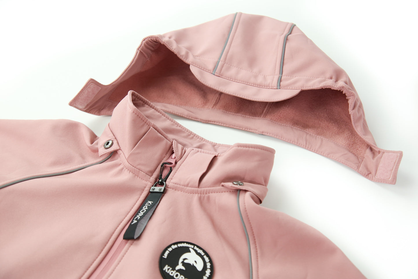 Close-up of waterproof breathable softshell fabric – ash-rose overall