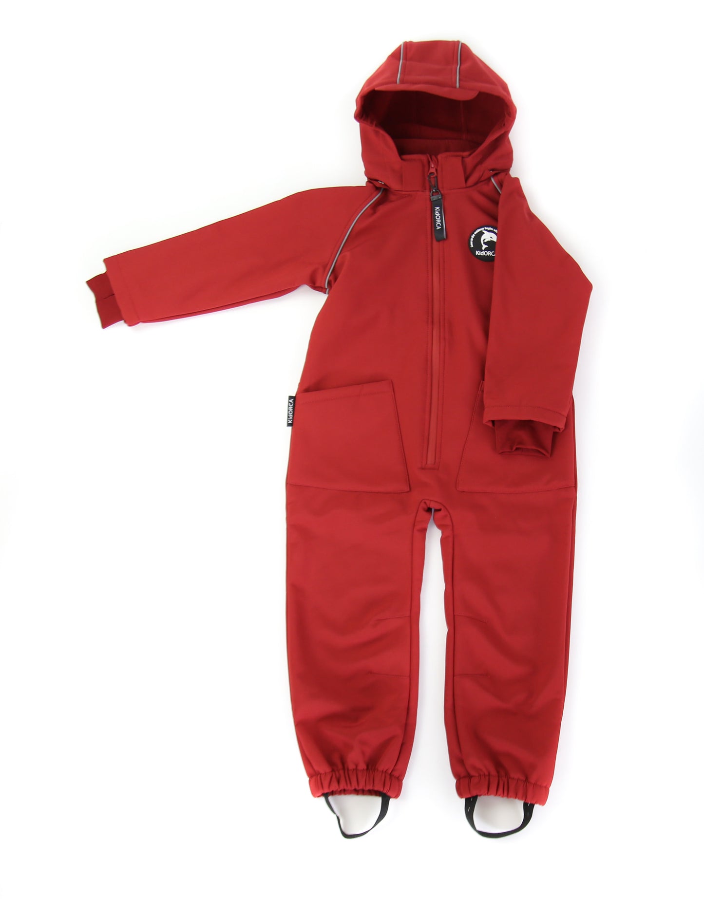 Kids merlot softshell play suit – front view