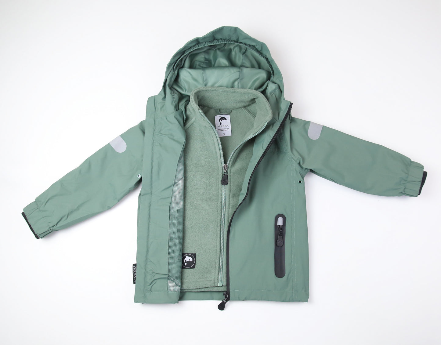 Kids olive fleece jacket – front view