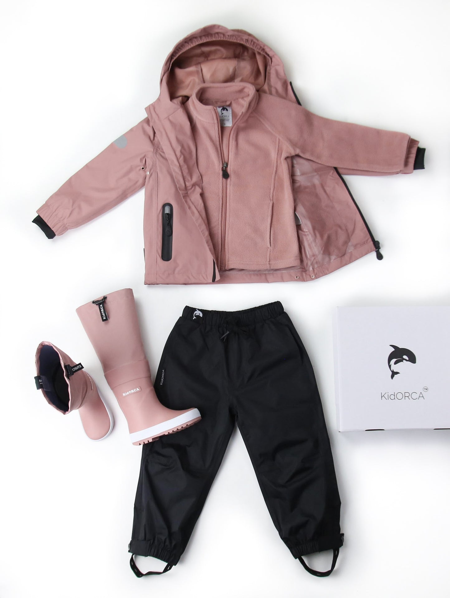 Kids ash‑rose waterproof hard‑shell rain jacket – front view