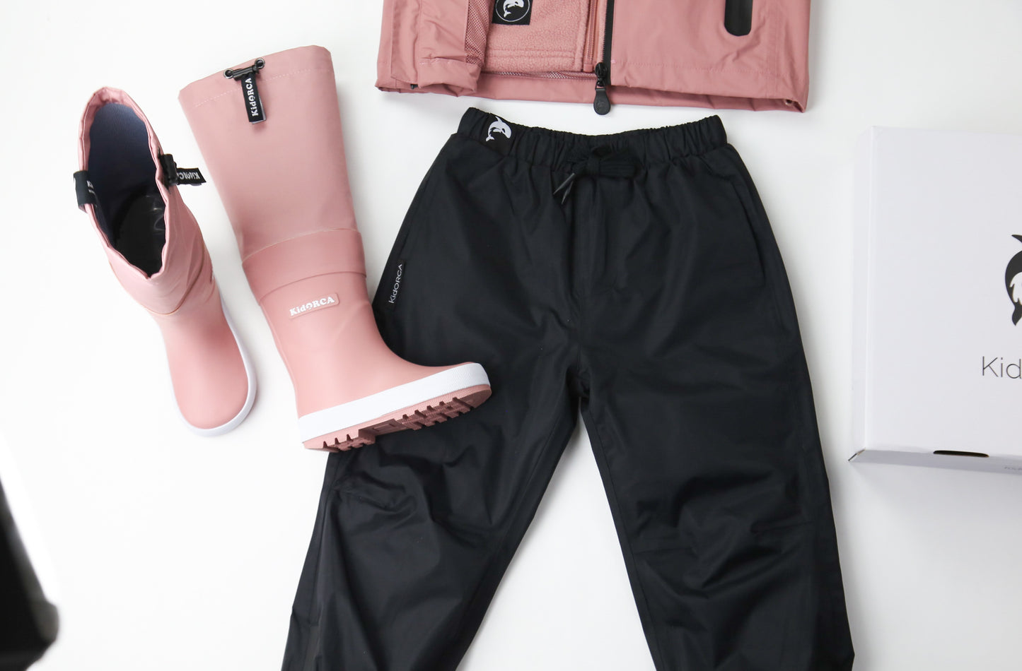 Kids ash rose rain boots with above-knee waders