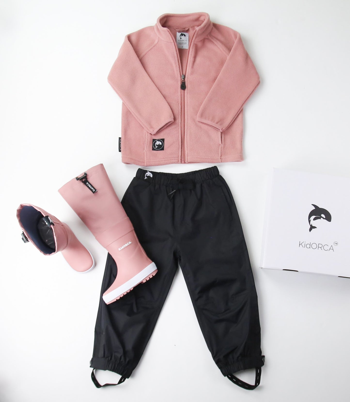 Kids ash‑rose waterproof hard‑shell rain jacket – front view