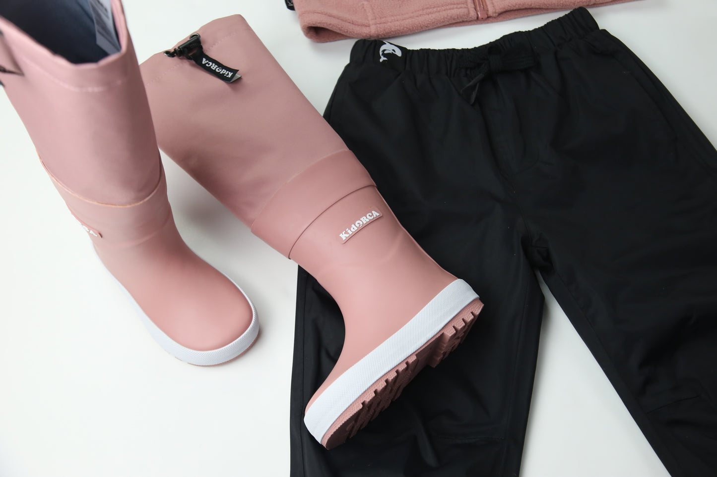 Kids ash rose rain boots with above-knee waders