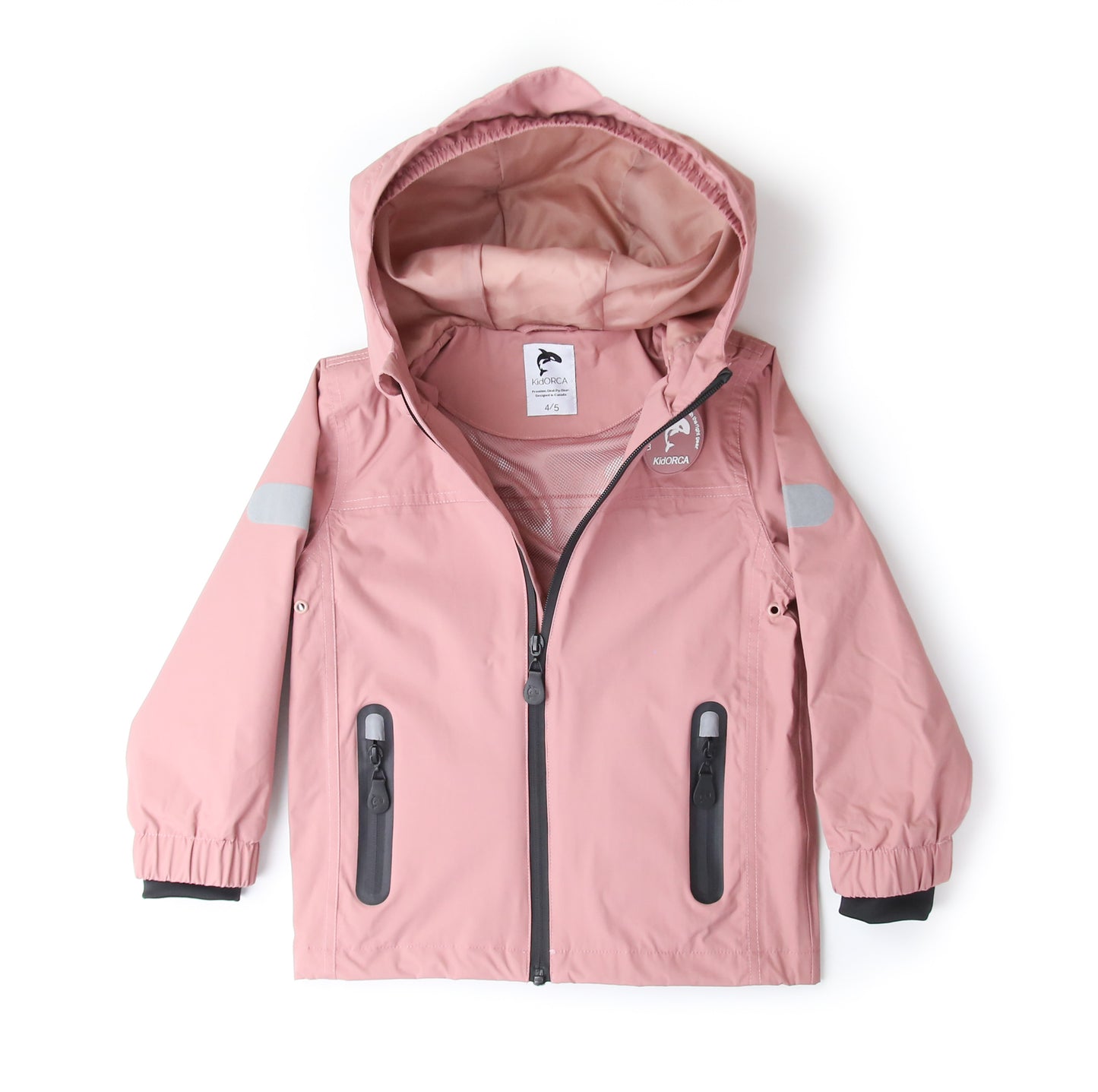 Kids ash‑rose waterproof hard‑shell rain jacket – front view