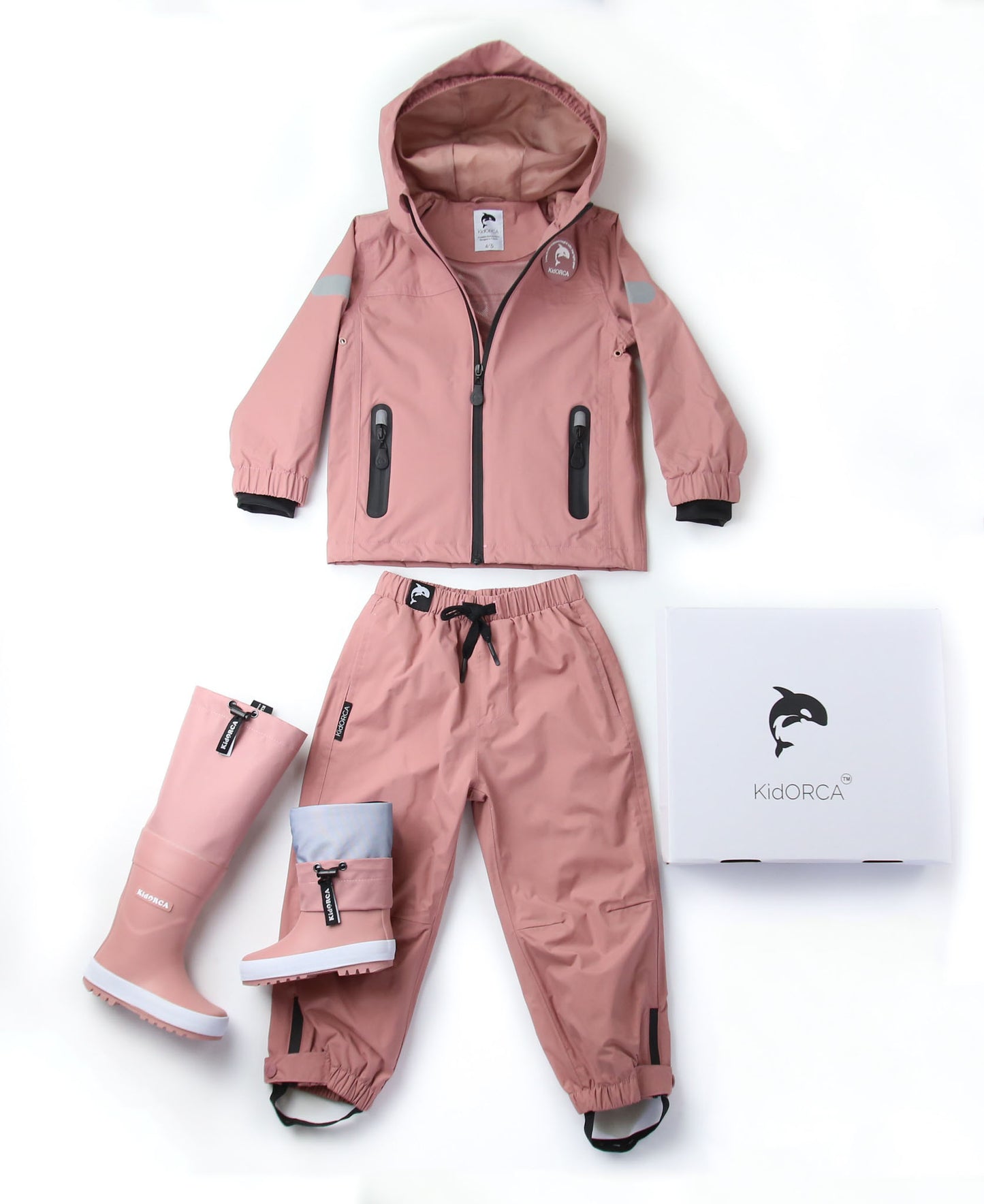 Kids ash‑rose waterproof hard‑shell rain jacket – front view