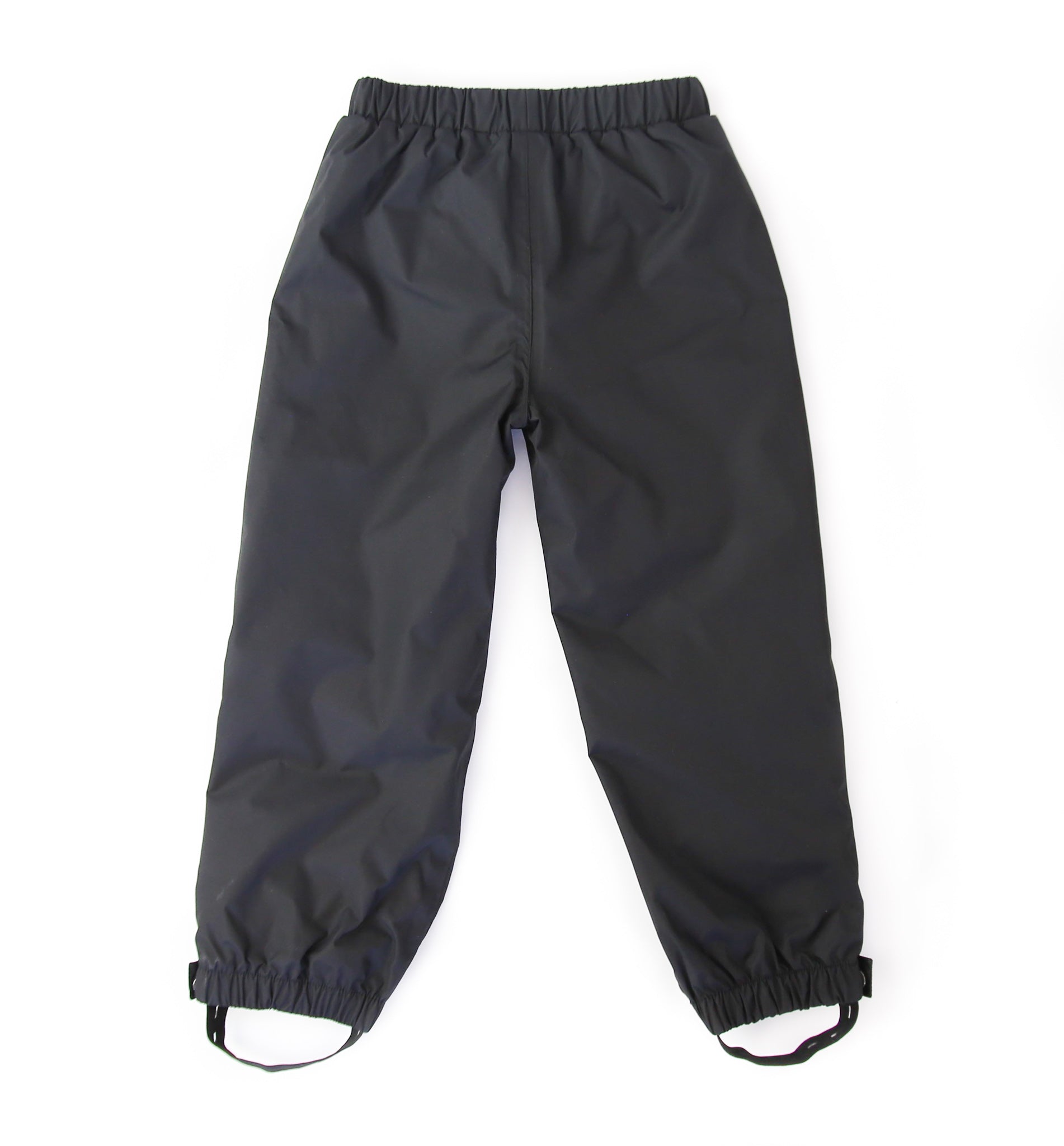 Kids black insulated waterproof rain pants – back view