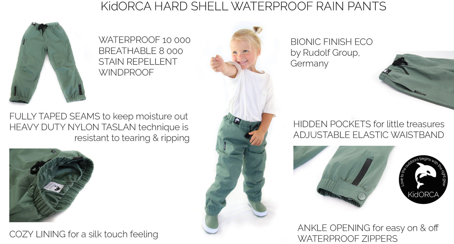 Kids olive waterproof rain pants