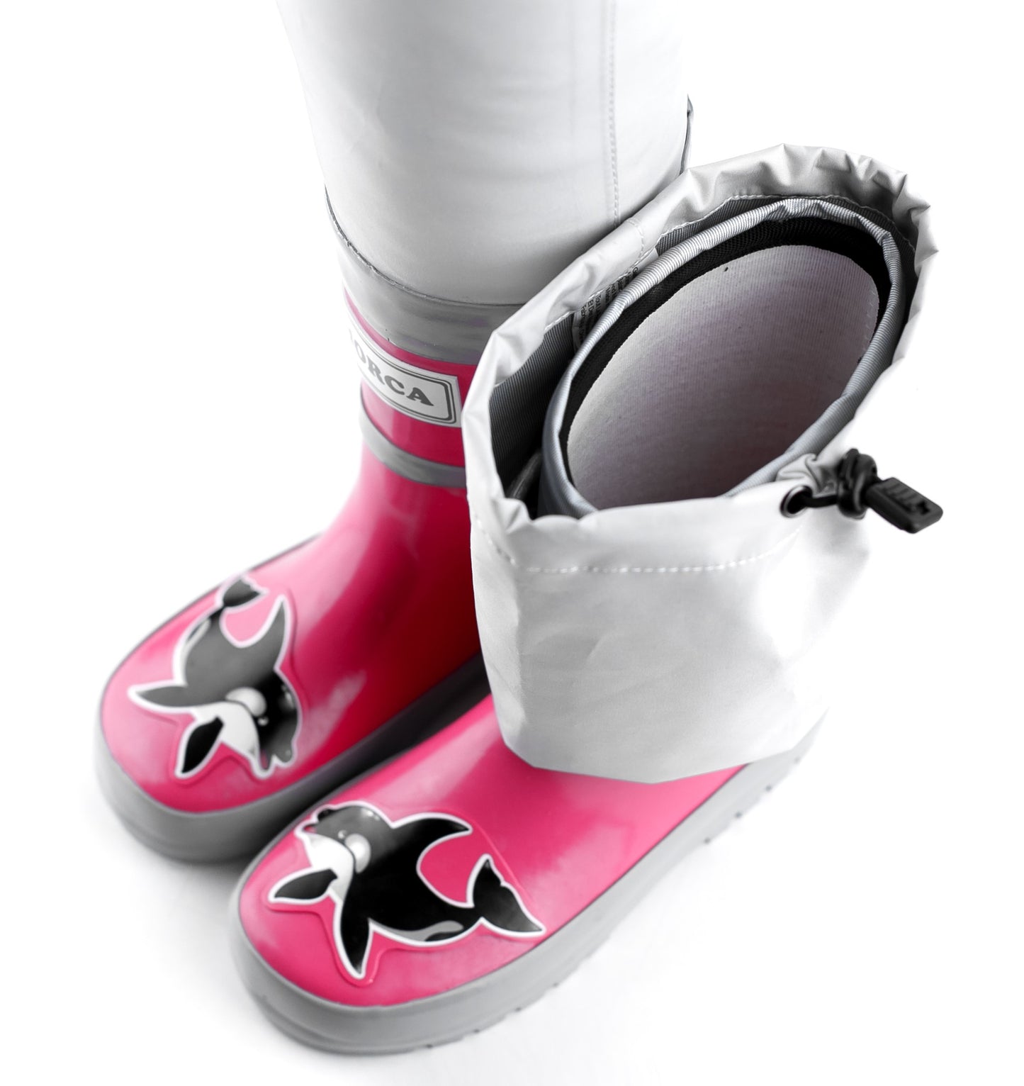 Close-up of boot material texture – pink waterproof rubber