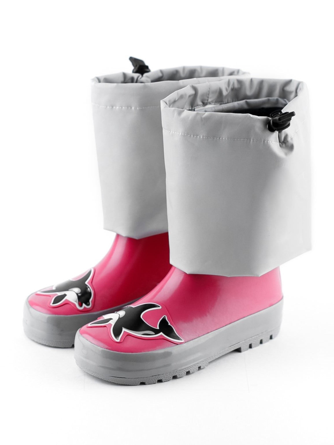 Close-up of boot material texture – pink waterproof rubber