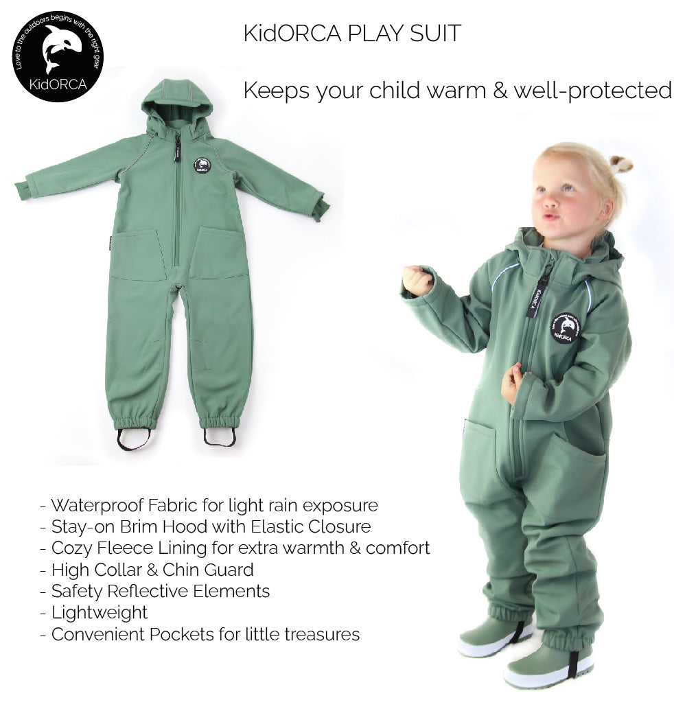 Child wearing olive play suit by KidORCA
