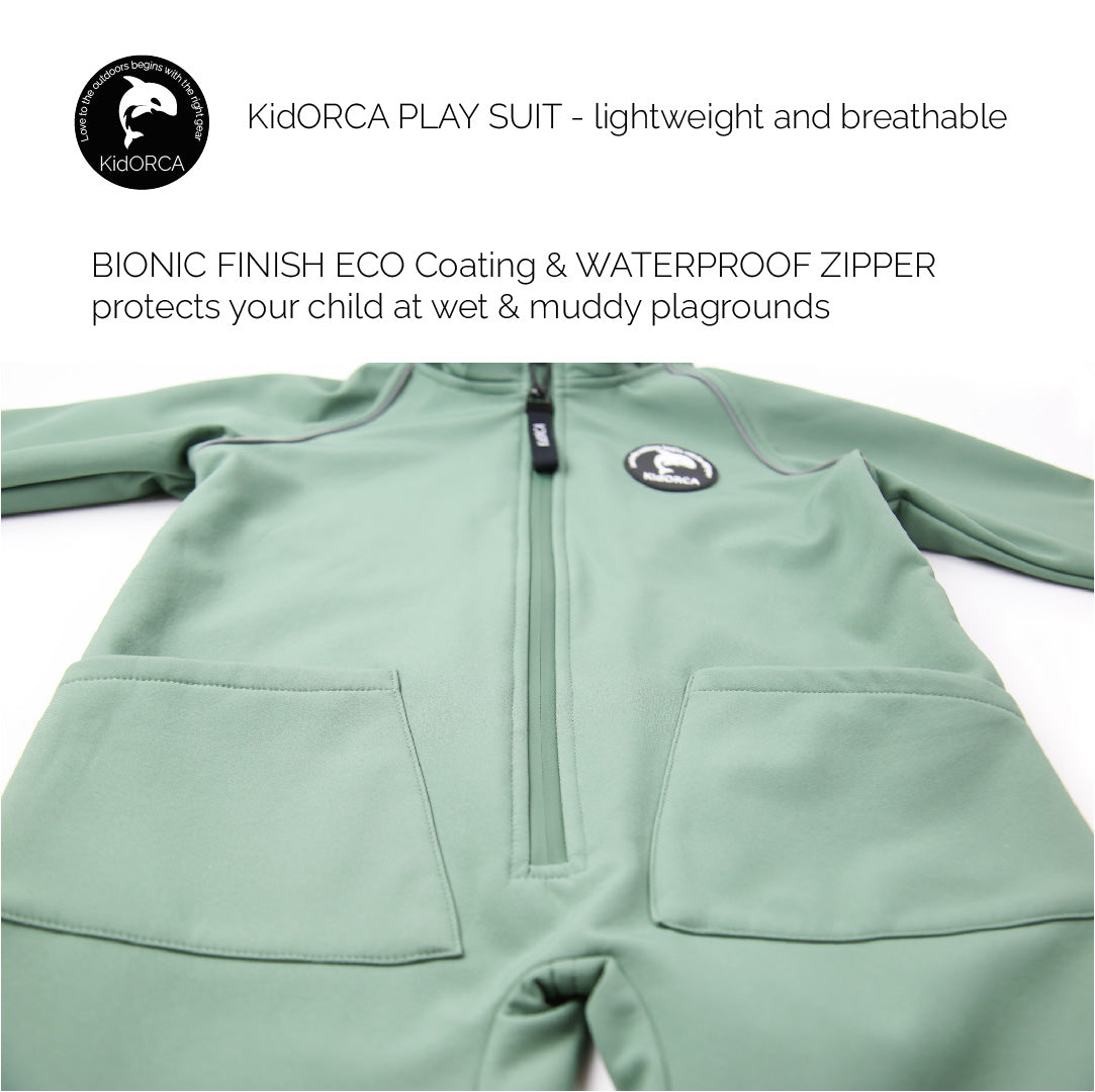 Kids olive play suit – front view