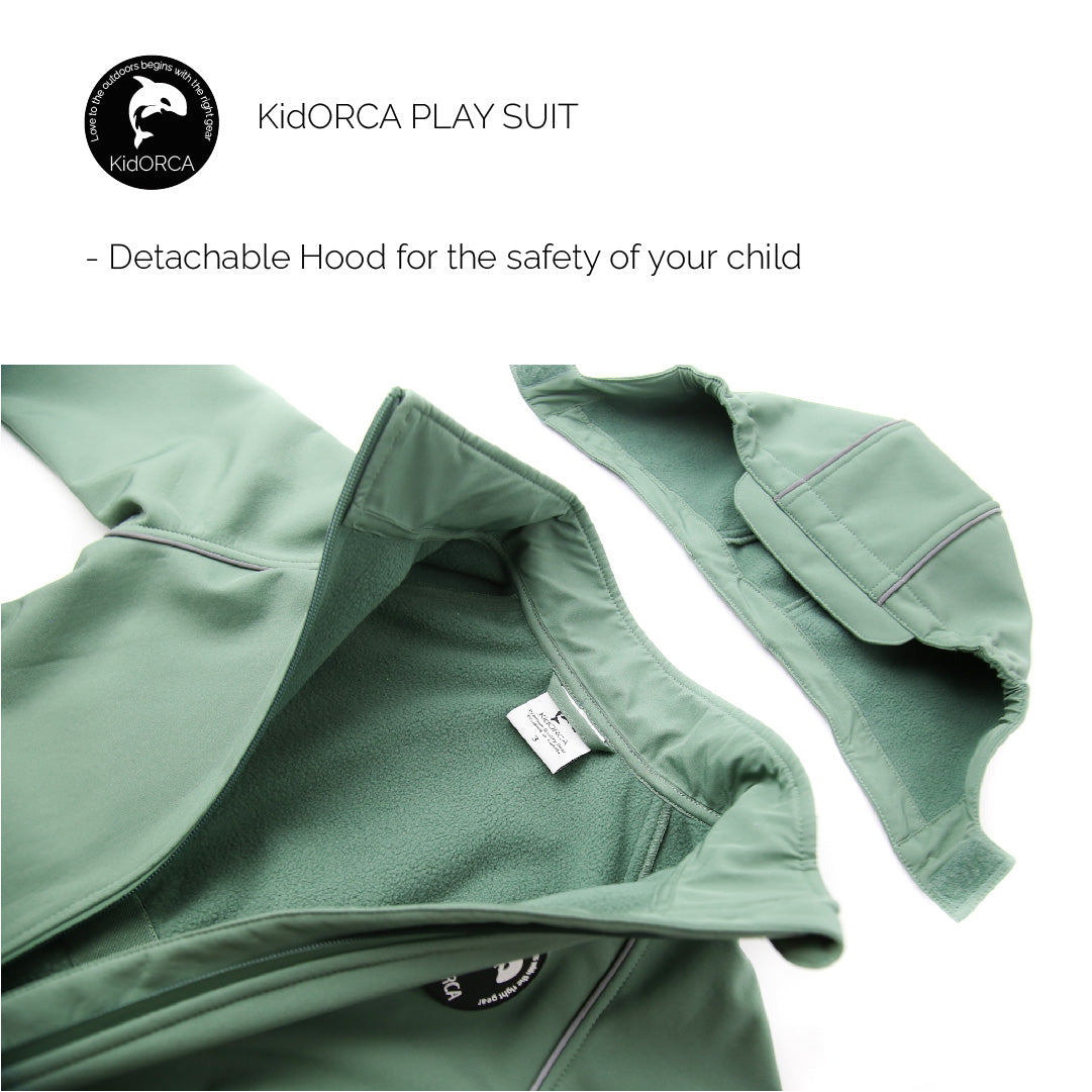 Kids olive play suit – front view
