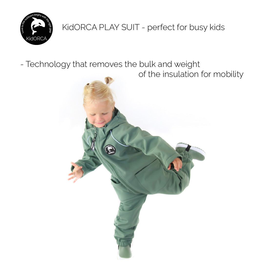 Child wearing olive play suit by KidORCA