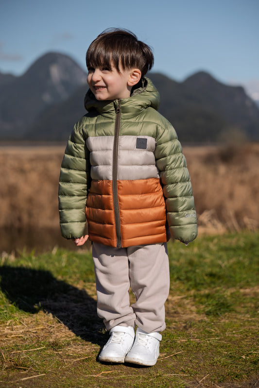Kids Puffer Jacket - Porteau Reversible Waterproof - Fall/Winter - Dusty Olive