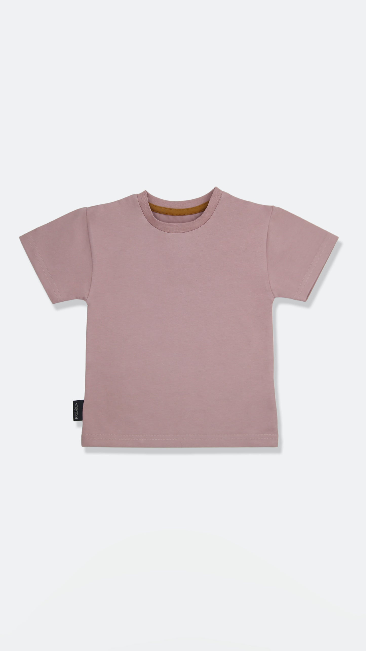 Organic cotton kids tee in mauve color – front view