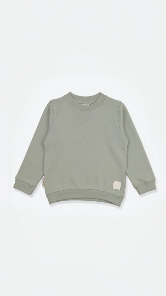 Organic french terry kids sweatshirt in sage green – front view