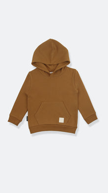 Organic french terry kids hoodie in ginger color – front view
